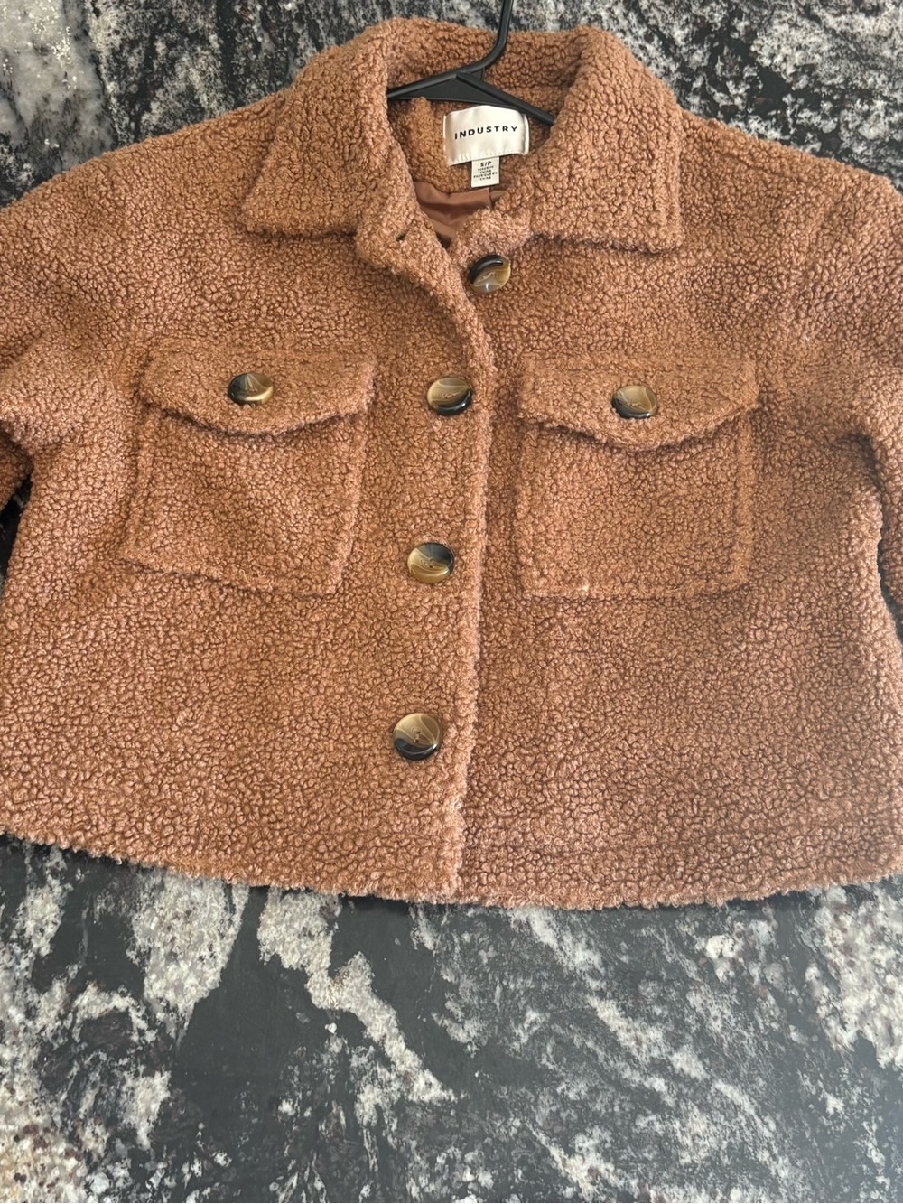 Industry Camel Brown Teddy Sherpa Cropped Jacket